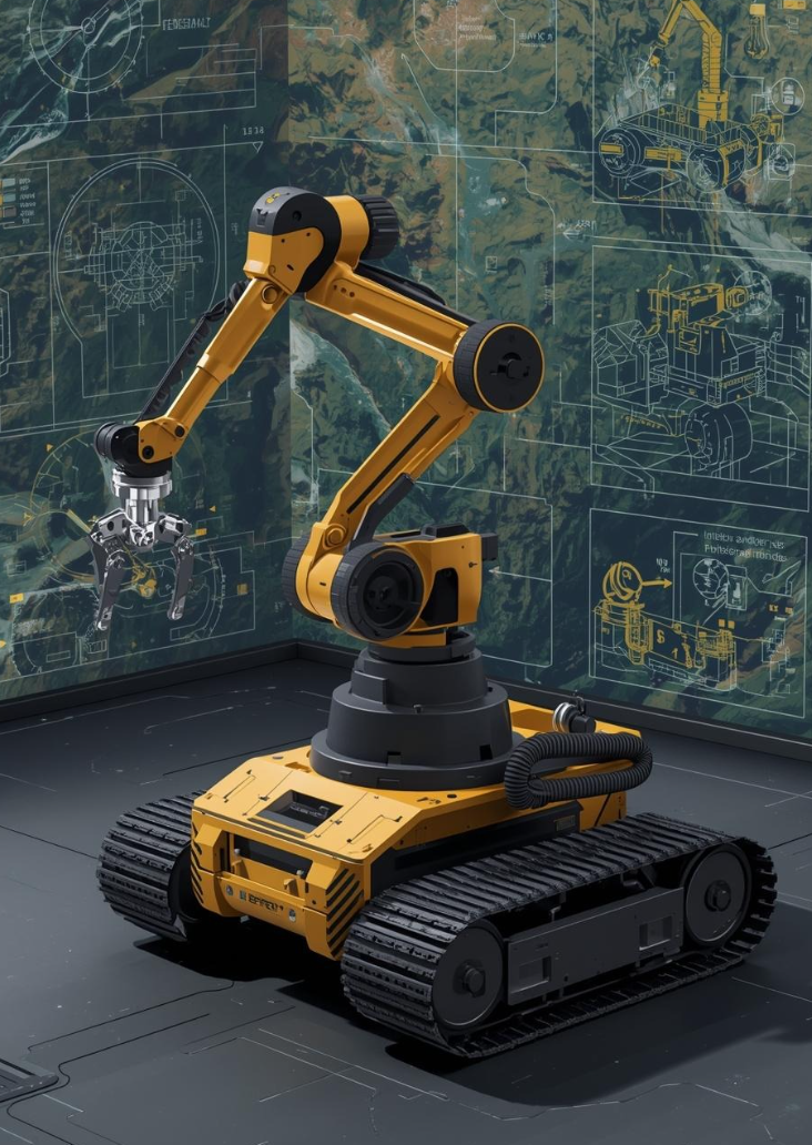 A concept image of the Modular Autonomous Tracked System (MATS) with a robotic arm